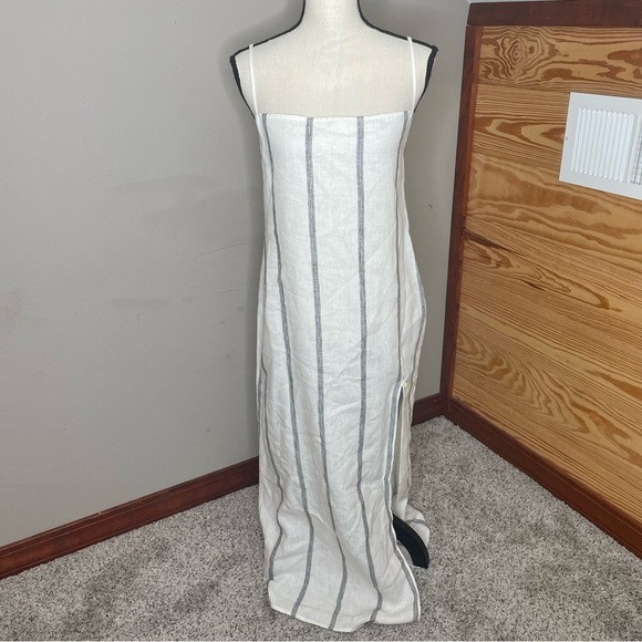 Reformation Linen Pineapple Midi Maxi Dress Black Licorice Small White Stripe - Picture 3 of 10